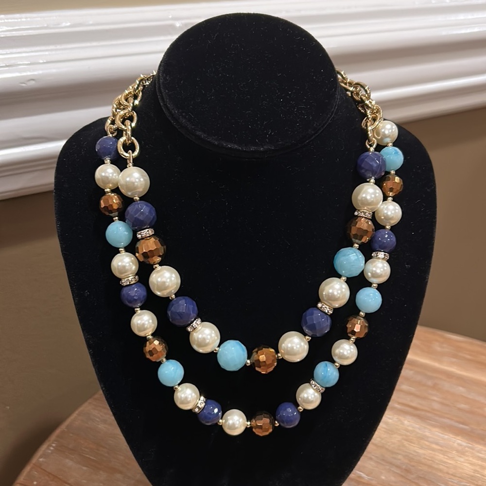 Bill Blass Double Strand Blue Beaded / Pearl Necklace
